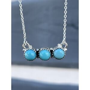 Turquoise Cluster Bar Necklace Southwestern Sterling Silver Native Style boho